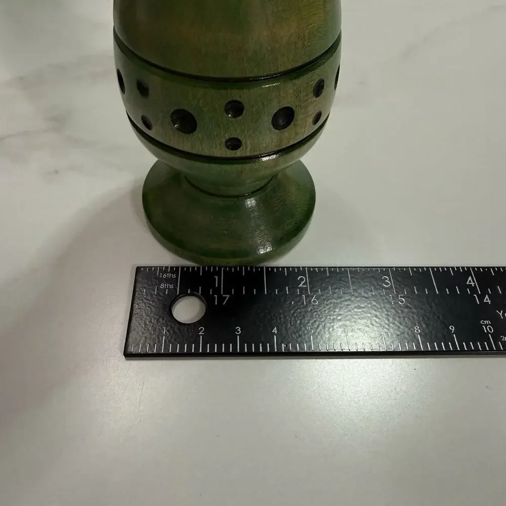 Vintage Hand-Turned Bud Vase Solid Maple Green Dye Signed GEW Glass Insert OOAK